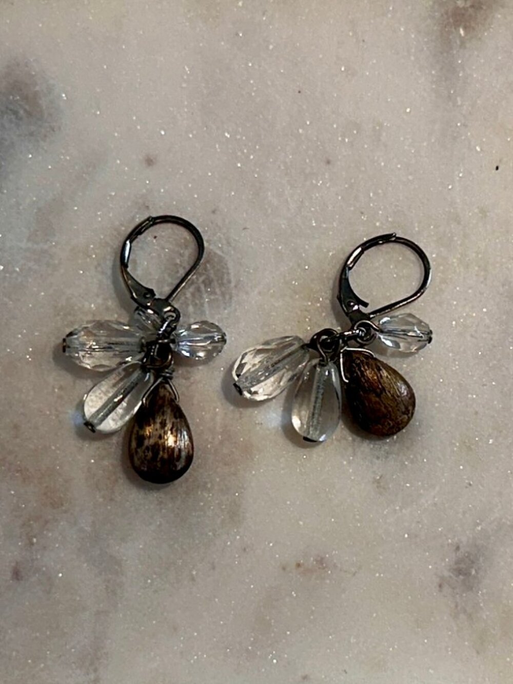Clear and Goldtone Beaded Earrings